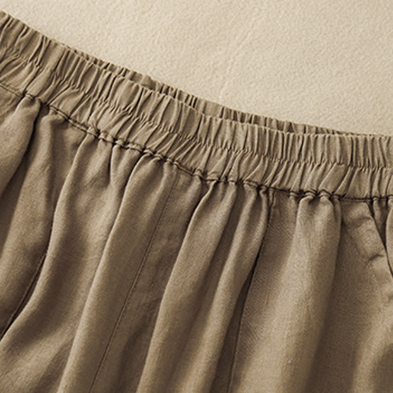 Buddha Stones Summer Casual Plain Cotton Linen Women's Elasti Straight Shorts With Pockets - image 4