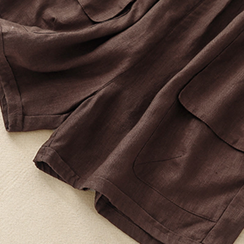 Buddha Stones Summer Casual Plain Cotton Linen Women's Elasti Straight Shorts With Pockets - image 10