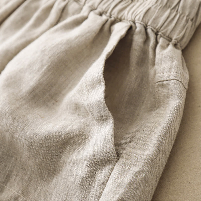 Buddha Stones Summer Casual Plain Cotton Linen Women's Elasti Straight Shorts With Pockets - image 17