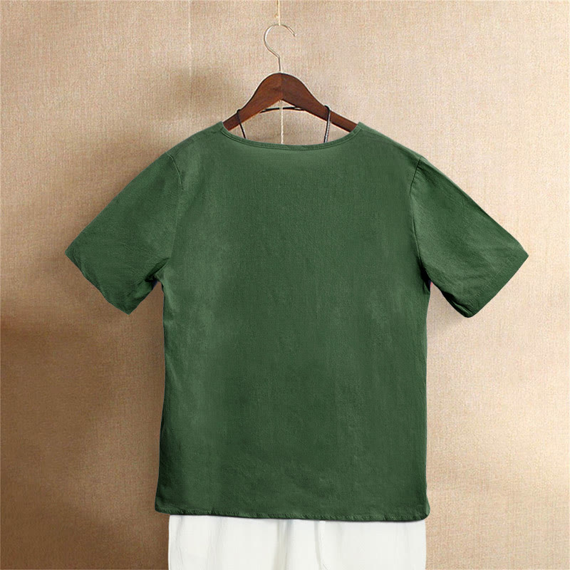Buddha Stones Casual Summer Pure Color Jacquard Button Crew Neck Cotton Women's Short Sleeve T-Shirt - image 6