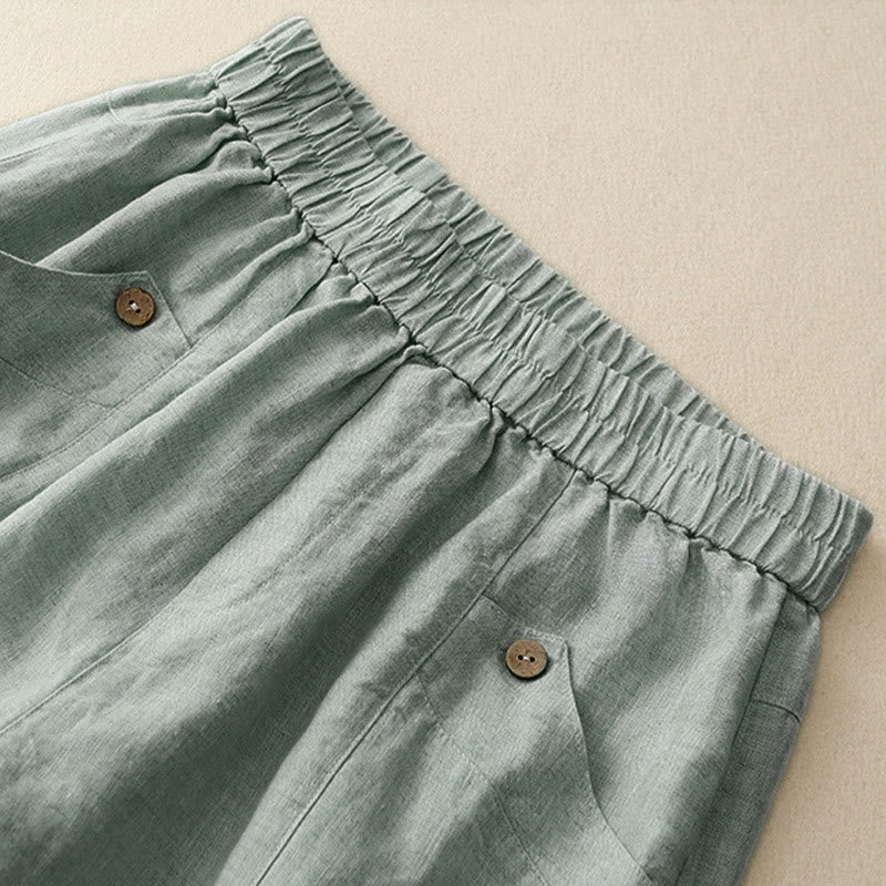Buddha Stones Summer Casual Buttons Plain Women's Shorts With Pockets - image 3