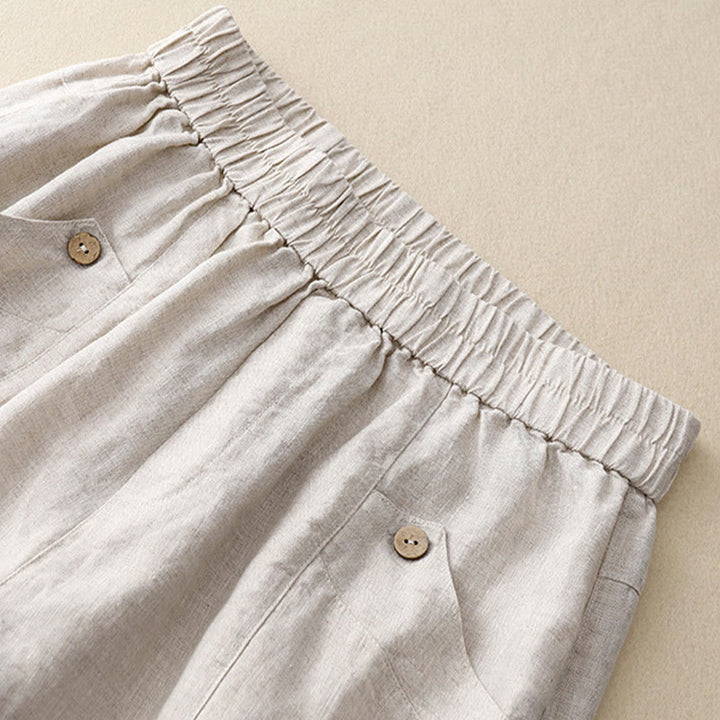 Buddha Stones Summer Casual Buttons Plain Cotton Women's Shorts With Pockets - image 10