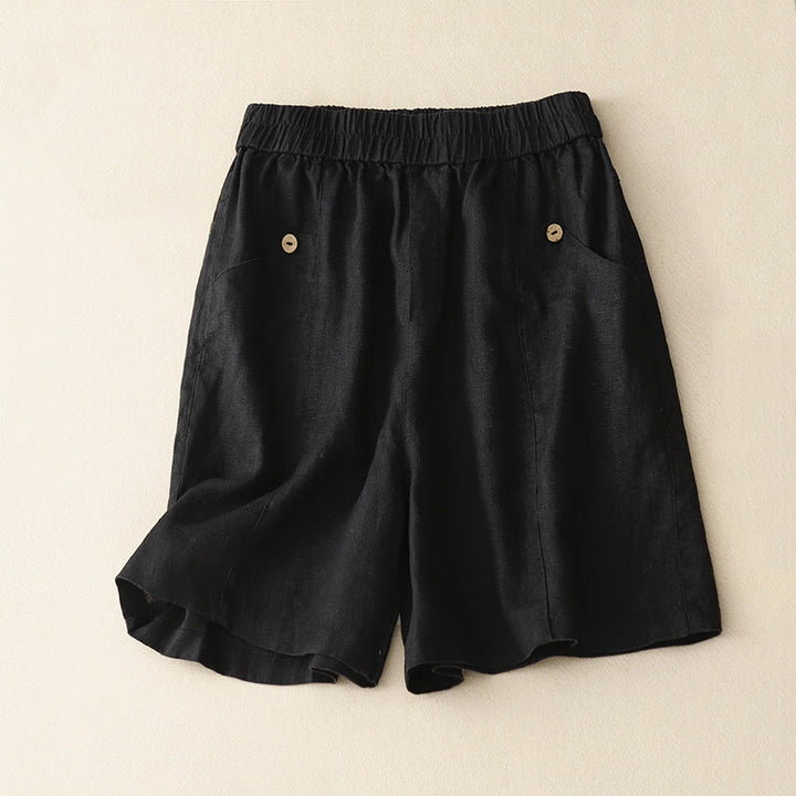 Buddha Stones Summer Casual Buttons Plain Cotton Women's Shorts With Pockets - Black - US8-10，UK/AU12-14，EU40-42 (2XL) - image 20