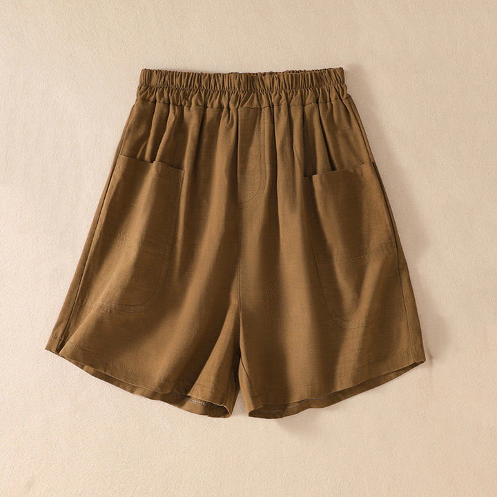 Buddha Stones Summer Casual Elastic Waist Plain Women's Polyester Shorts With Pockets - DarkGoldenrod - US8-10，UK/AU12-14，EU40-42 (2XL) - image 0