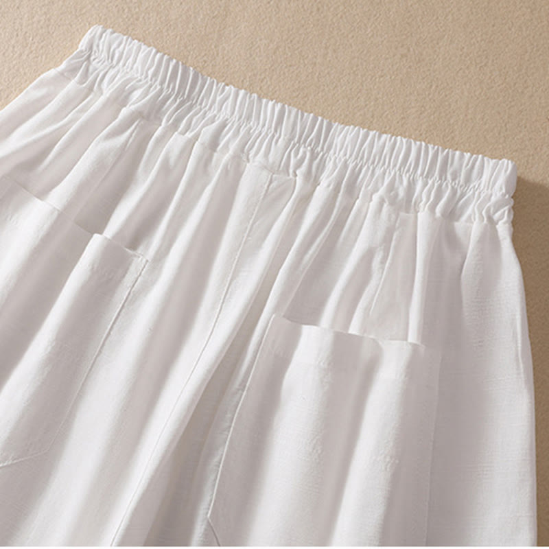 Buddha Stones Summer Casual Elastic Waist Plain Women's Polyester Shorts With Pockets - image 12