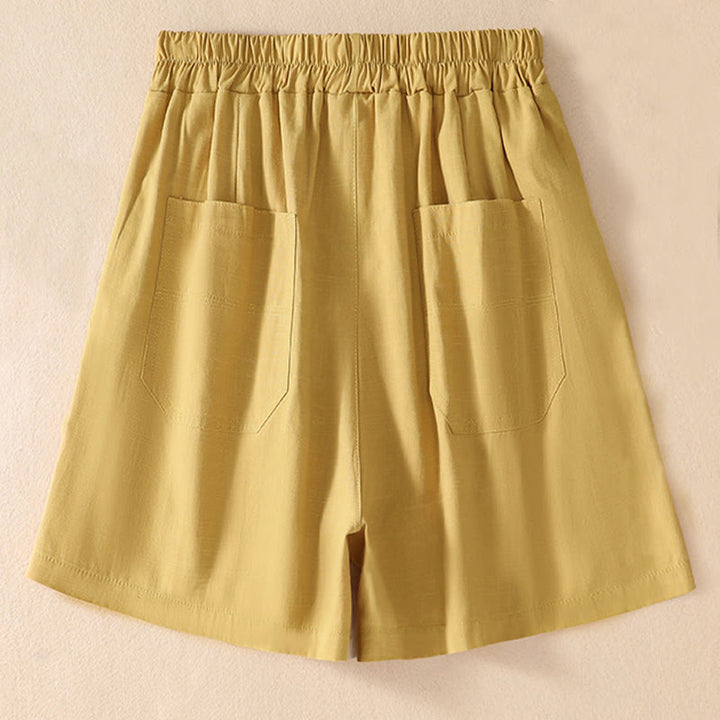 Buddha Stones Summer Casual Elastic Waist Plain Women's Polyester Shorts With Pockets - image 29