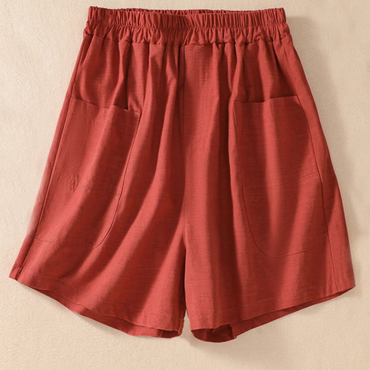 Buddha Stones Summer Casual Elastic Waist Plain Women's Polyester Shorts With Pockets - image 20