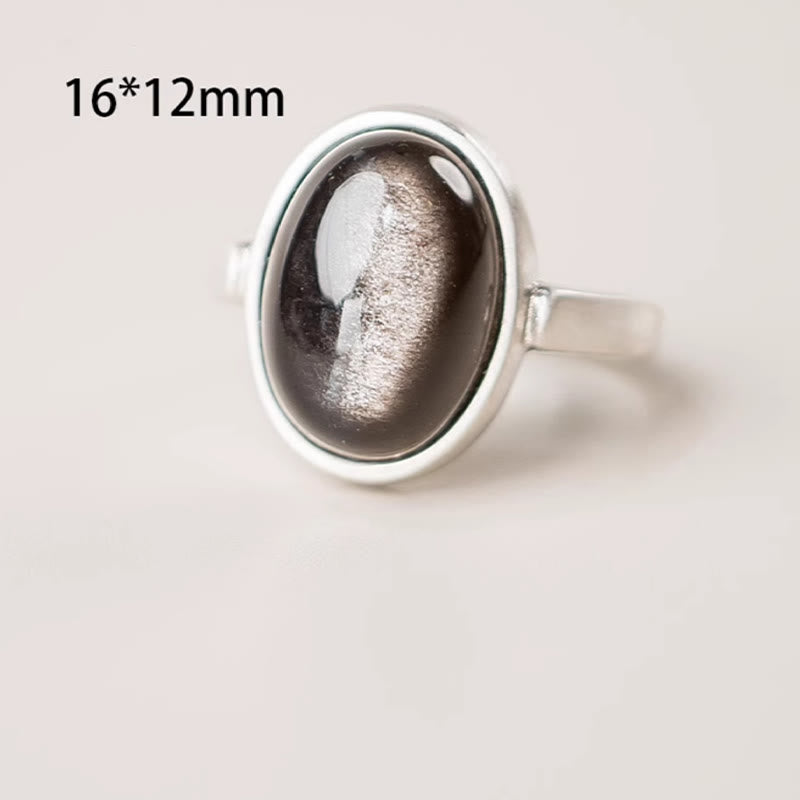 Buddha Stones Natural 925 Sterling Silver Silver Sheen Obsidian Adjustable Protection Ring - image 7
