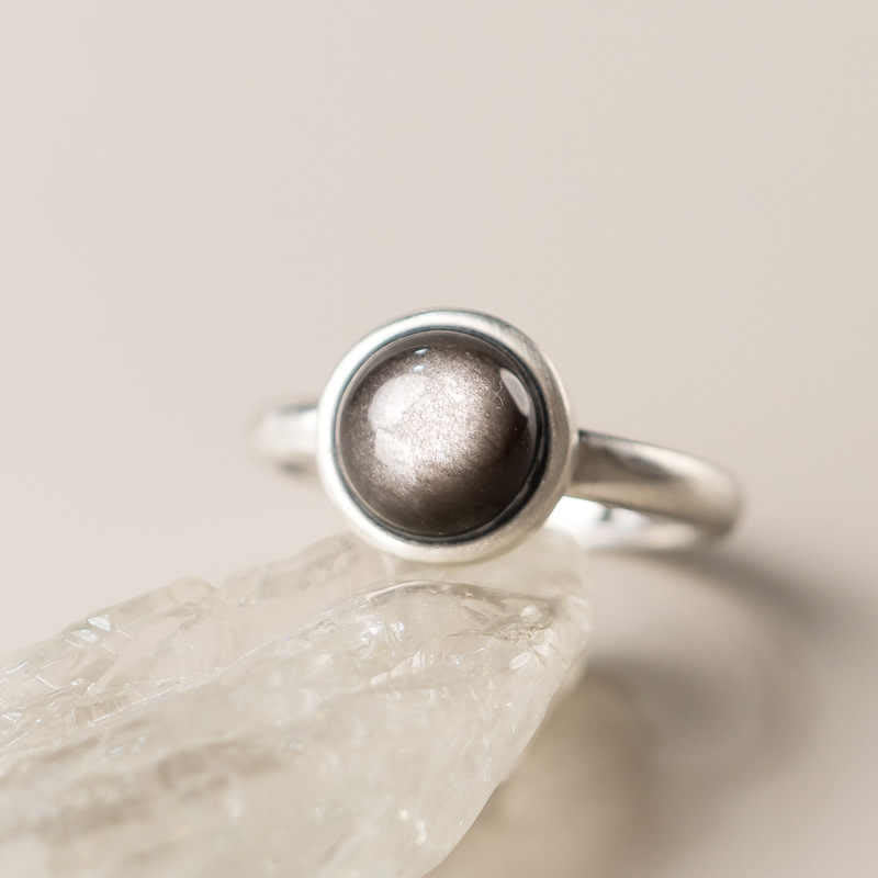 Buddha Stones Natural 925 Sterling Silver Silver Sheen Obsidian Adjustable Protection Ring - image 10