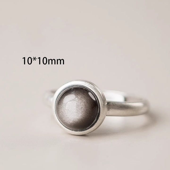 Buddha Stones Natural 925 Sterling Silver Silver Sheen Obsidian Adjustable Protection Ring - image 11