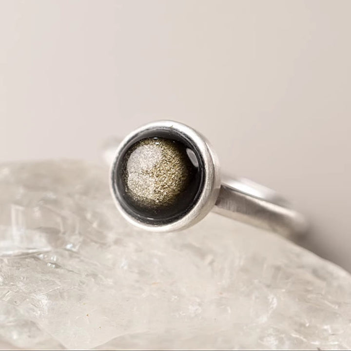 Buddha Stones Natural 925 Sterling Silver Gold Sheen Obsidian Adjustable Wealth Ring - image 10