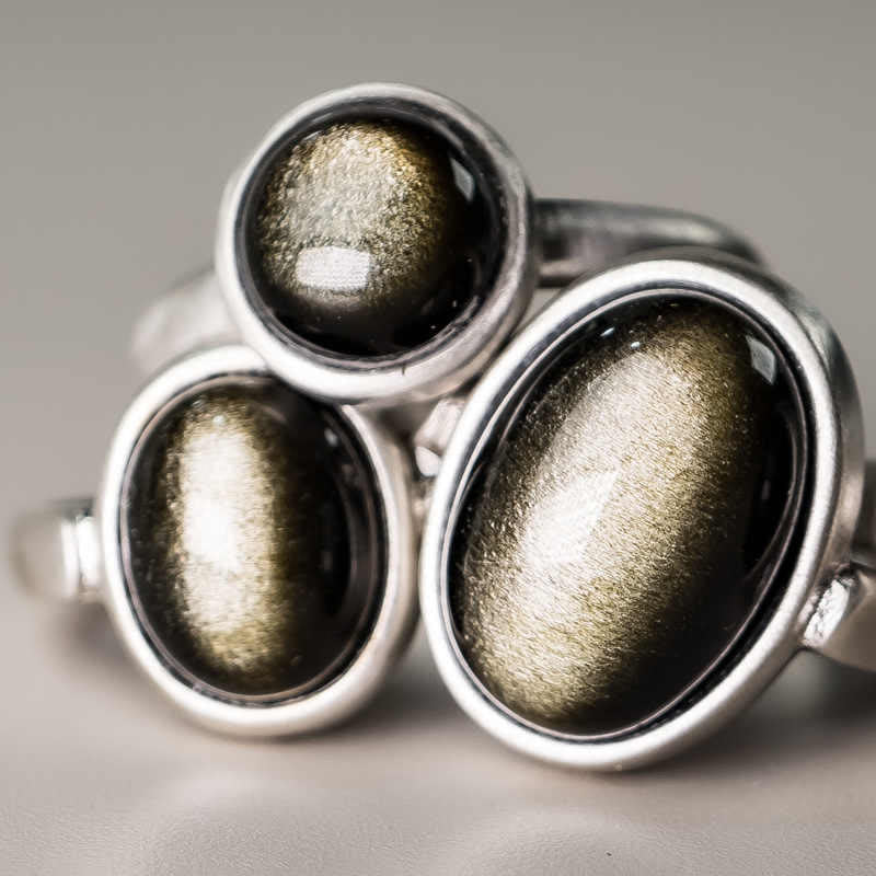 Buddha Stones Natural 925 Sterling Silver Gold Sheen Obsidian Adjustable Wealth Ring - image 13