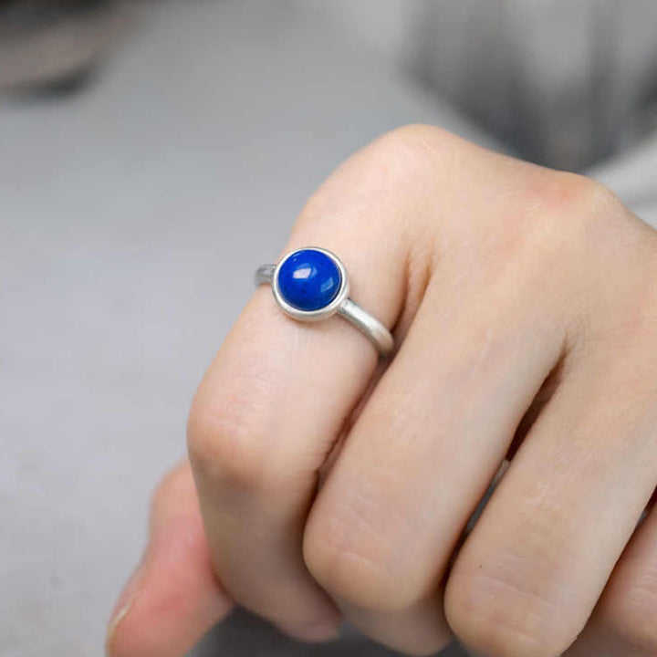 Buddha Stones Natural 925 Sterling Silver Lazurite Turquoise Adjustable Balance Ring - image 4