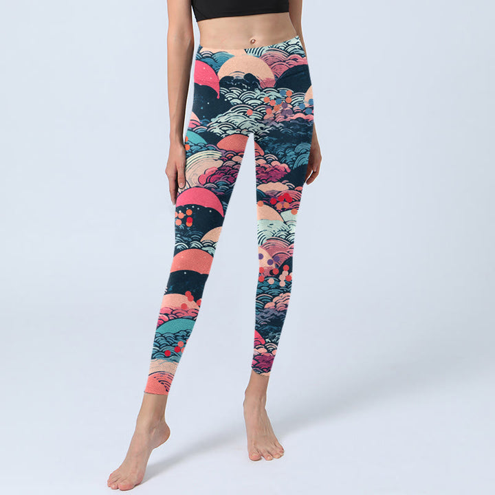 Buddha Stones Colorful Ocean Waves Print Gym Leggings Women's Yoga Pants - image 5