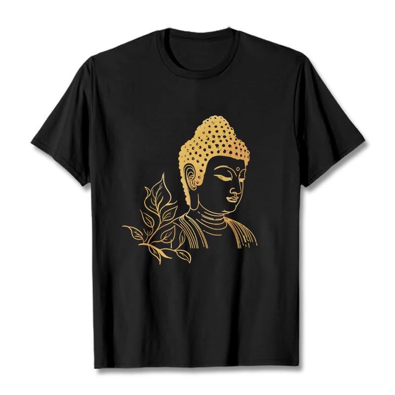Buddha Stones Golden Leaves Meditation Buddha Tee T-shirt - Black - 2XL - image 0