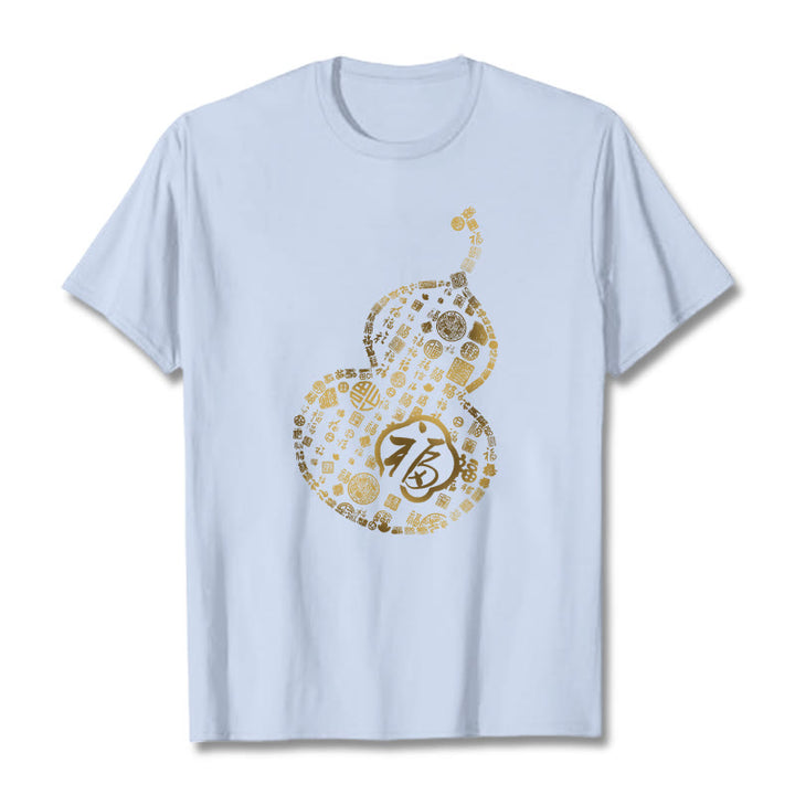 Buddha Stones Gourd Fu Character Design Tee T-shirt - LightCyan - 2XL - image 18