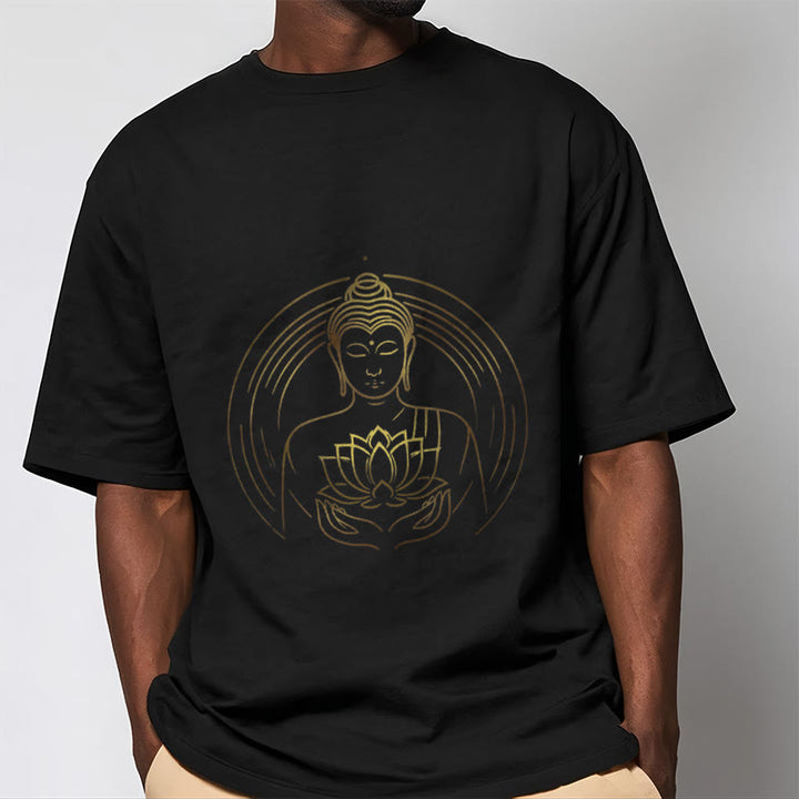 Buddha Stones Golden Buddha Holding A Lotus Flower Tee T-shirt - image 5