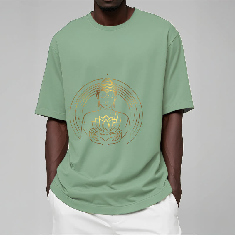 Buddha Stones Golden Buddha Holding A Lotus Flower Tee T-shirt - image 15