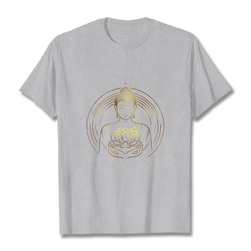 Buddha Stones Golden Buddha Holding A Lotus Flower Tee T-shirt - LightGrey - 2XL - image 19