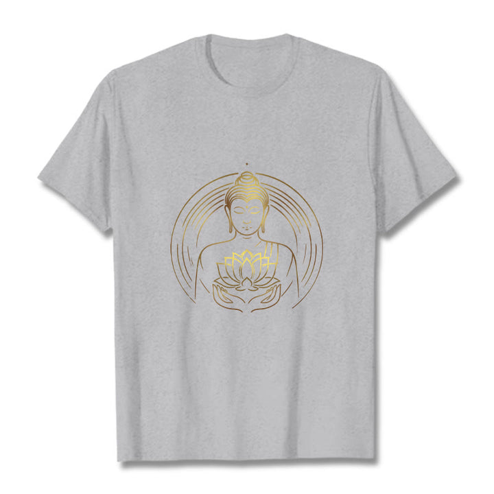 Buddha Stones Golden Buddha Holding A Lotus Flower Tee T-shirt - LightGrey - 2XL - image 19