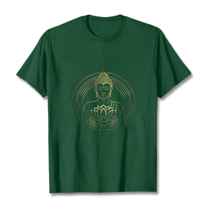 Buddha Stones Golden Buddha Holding A Lotus Flower Tee T-shirt - ForestGreen - 2XL - image 10
