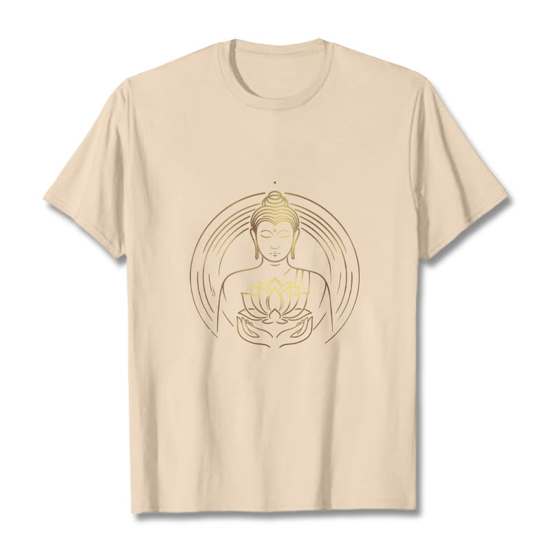 Buddha Stones Golden Buddha Holding A Lotus Flower Tee T-shirt - Bisque - 2XL - image 8