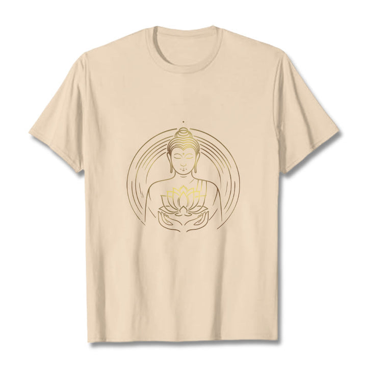 Buddha Stones Golden Buddha Holding A Lotus Flower Tee T-shirt - Bisque - 2XL - image 8