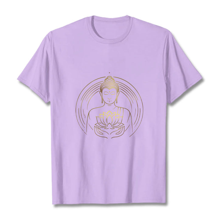 Buddha Stones Golden Buddha Holding A Lotus Flower Tee T-shirt - Plum - 2XL - image 16