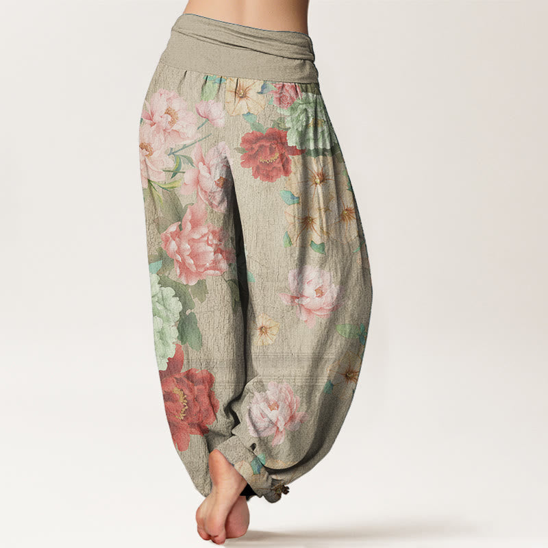 Buddha Stones Pure Cotton Casual Peony Flower Women's Elastic Waist Harem Pants - image 9