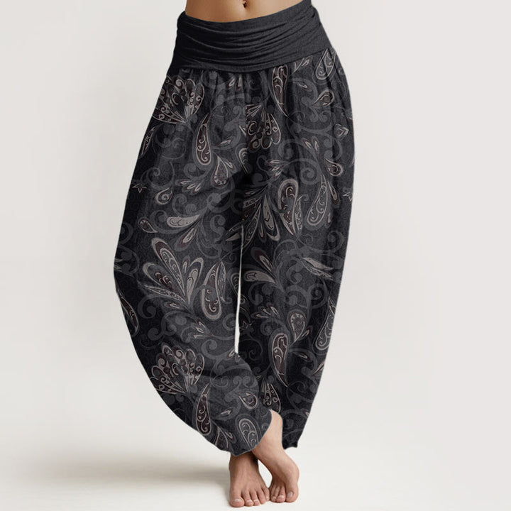 Buddha Stones Pure Cotton Casual Flower Petals Design Women's Elastic Waist Harem Pants - Black - US22，UK/AU26，EU54 (6XL) - image 0