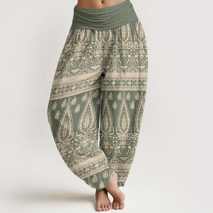 Buddha Stones Pure Cotton Casual Feather Stripes Design Women's Elastic Waist Harem Pants - DarkSeaGreen - US22，UK/AU26，EU54 (6XL) - image 8