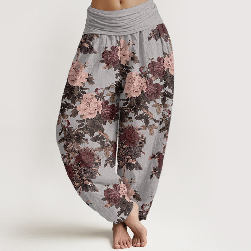 Buddha Stones Pure Cotton Casual Lush Peony Flowers Leaf Pattern Women's Elastic Waist Harem Pants - LightSteelBlue - US22，UK/AU26，EU54 (6XL) - image 5
