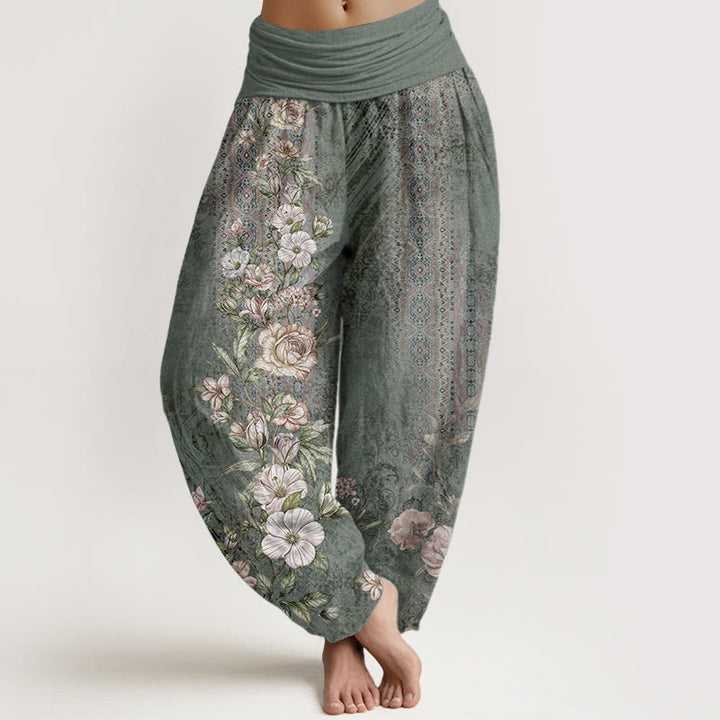 Buddha Stones Pure Cotton Ethnic Floral Ethnic Totem Pattern Women's Elastic Waist Harem Pants - MediumSeaGreen - US22，UK/AU26，EU54 (6XL) - image 0