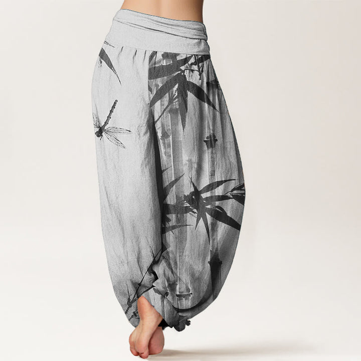 Buddha Stones Pure Cotton Casual Bamboo Leaves Dragonfly Pattern Women's Elastic Waist Harem Pants - image 7