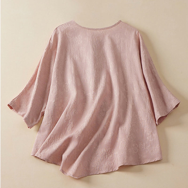 Buddha Stones Casual Flower Colorful Frog Button Half Sleeve Women's Shirt - image 5