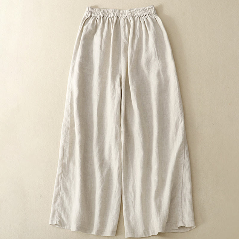Buddha Stones Spring Casual Solid Color Drawstring Design  Women's Cotton Linen 7-8 Length Wide Leg Pants With Pockets - image 11