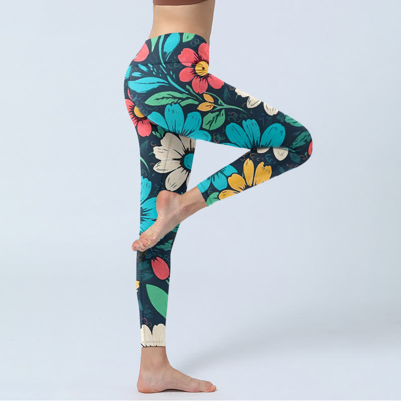 Buddha Stones Colorful Flower Pattern Print Gym Leggings Women's Yoga Pants - image 4