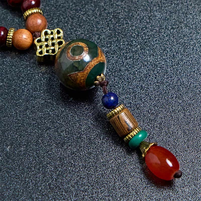Buddha Stones Tibetan Handmade Wenge Wood Protection Dzi Bead Elephant Head Necklace Pendant - image 5
