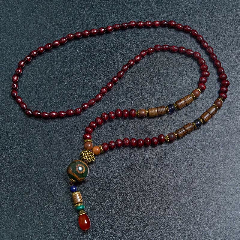 Buddha Stones Tibetan Handmade Wenge Wood Protection Dzi Bead Elephant Head Necklace Pendant - image 1