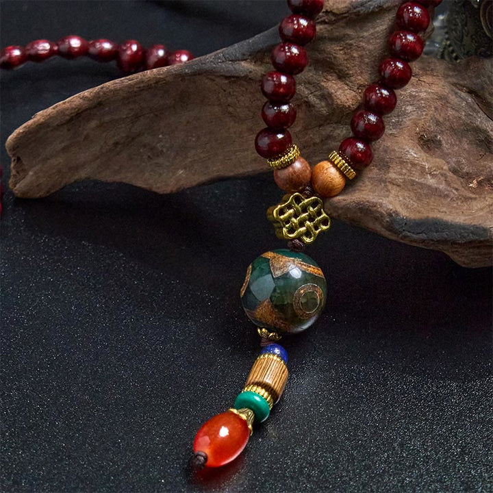 Buddha Stones Tibetan Handmade Wenge Wood Protection Dzi Bead Elephant Head Necklace Pendant - image 4