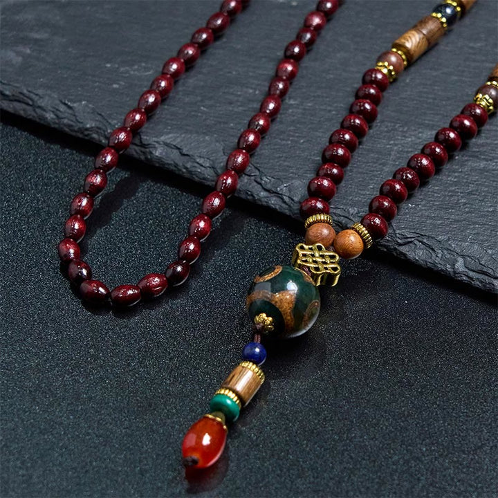 Buddha Stones Tibetan Handmade Wenge Wood Protection Dzi Bead Elephant Head Necklace Pendant - image 3