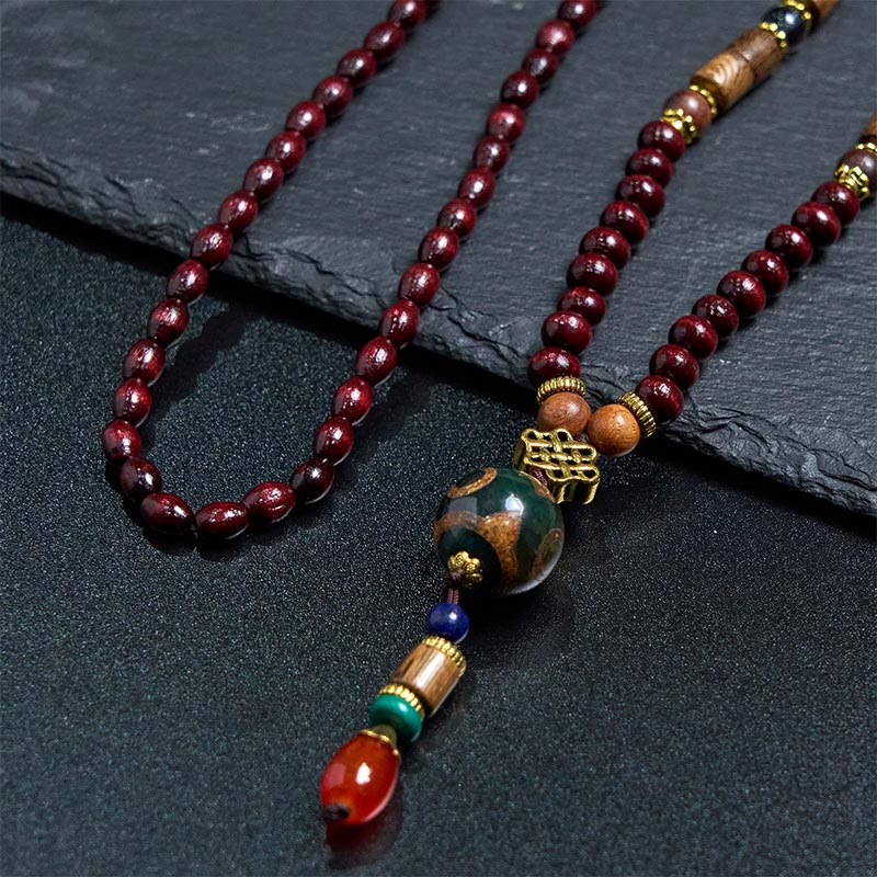 Buddha Stones Tibetan Handmade Wenge Wood Protection Dzi Bead Elephant Head Necklace Pendant - image 3