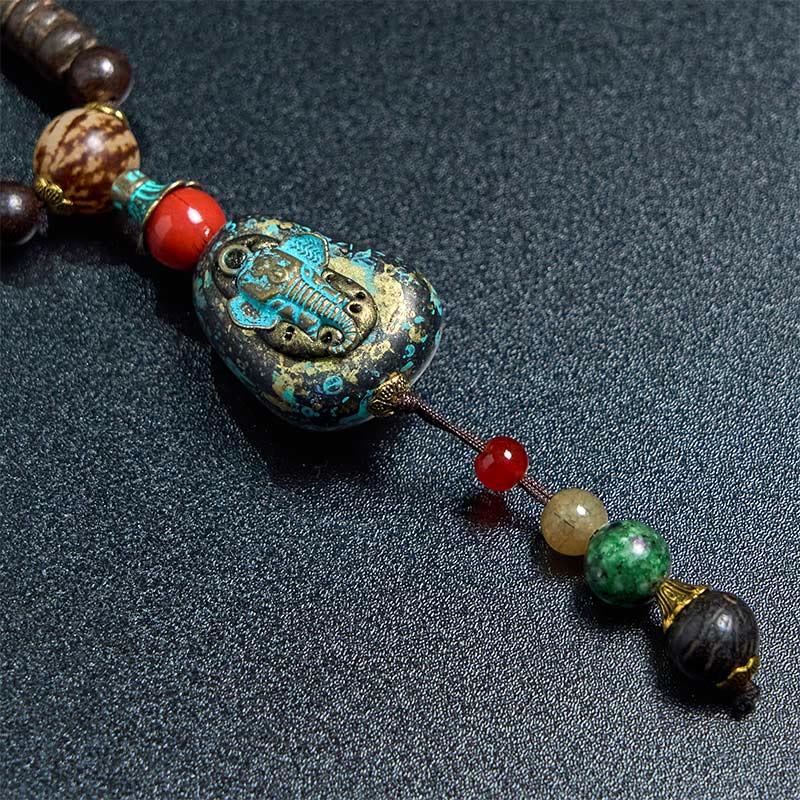 Buddha Stones Tibetan Handmade Wenge Wood Protection Dzi Bead Elephant Head Necklace Pendant - image 13