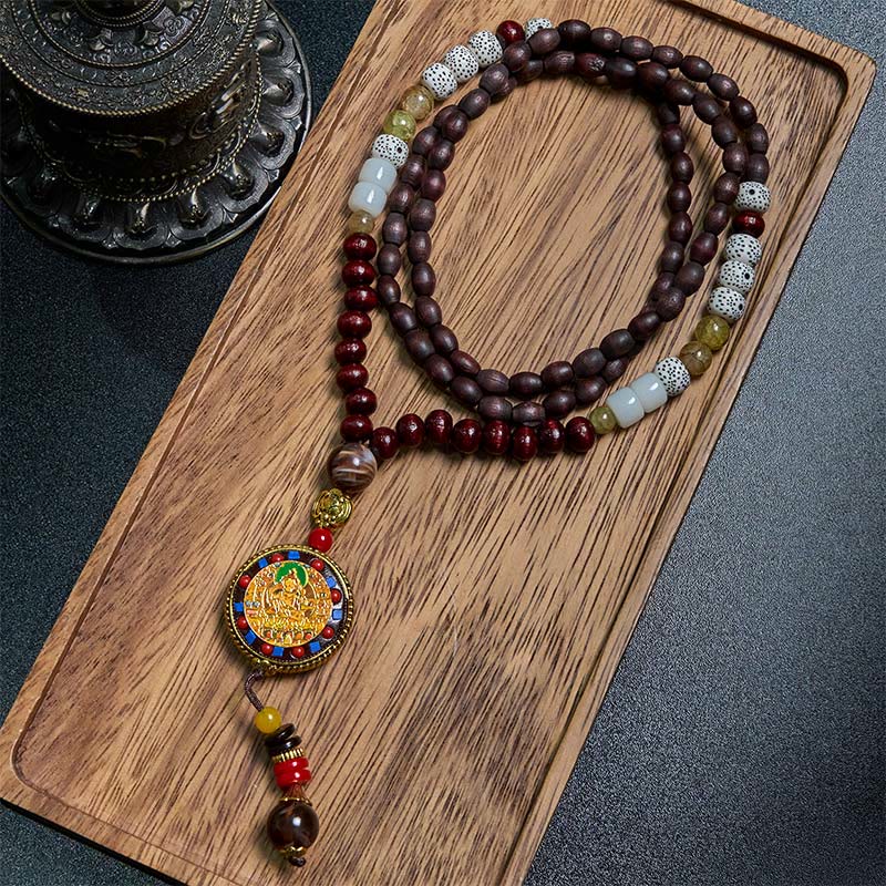 Buddha Stones Tibetan Handmade Wood Beads Om Mani Padme Hum Samantabhadra Bodhisattva Purity Necklace Pendant - Om Mani Padme Hum &Samantabhadra Bodhisattva - image 0