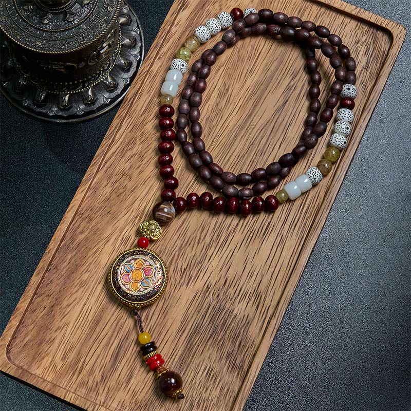 Buddha Stones Tibetan Handmade Wood Beads Om Mani Padme Hum Samantabhadra Bodhisattva Purity Necklace Pendant - image 1