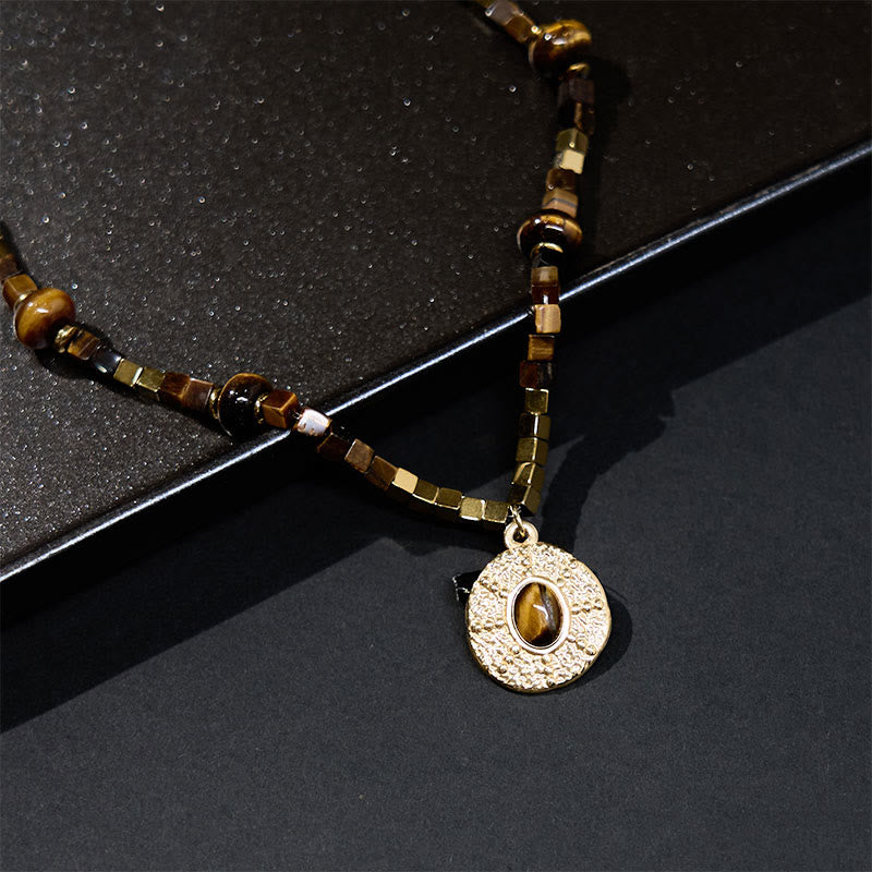 Buddha Stones Natural Tiger Eye Square Protection Titanium Steel Necklace Pendant - Tiger Eye - image 0