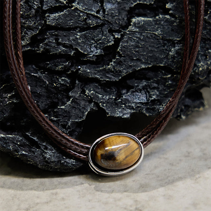 Buddha Stones Natural Tiger Eye Ellipse Protection Wax Rope Necklace Pendant - image 6