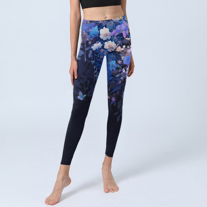 Buddha Stones Purple Flower Butterfly Pattern Print Gym Leggings Women's Yoga Pants - image 5