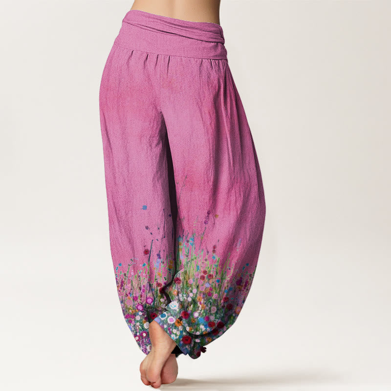 Buddha Stones Cotton Casual Colorful Wildflower Field Pattern Women's Elastic Waist Harem Pants - image 8