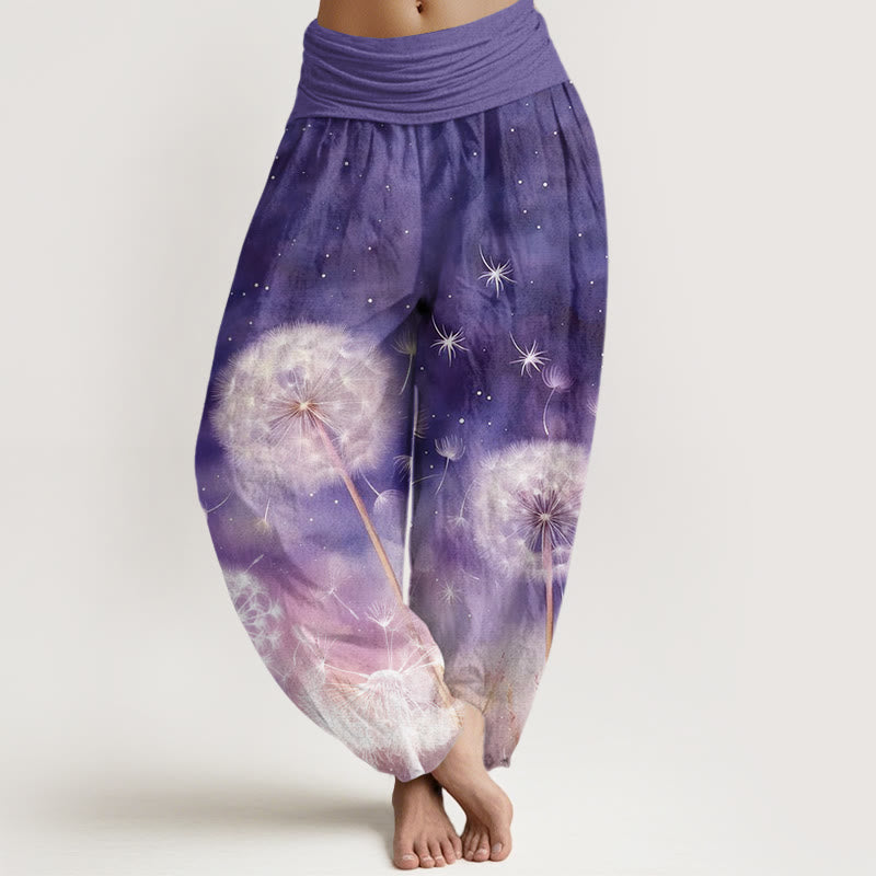 Buddha Stones Cotton Casual Dandelion Pattern Women's Elastic Waist Harem Pants - DarkViolet - US22，UK/AU26，EU54 (6XL) - image 0